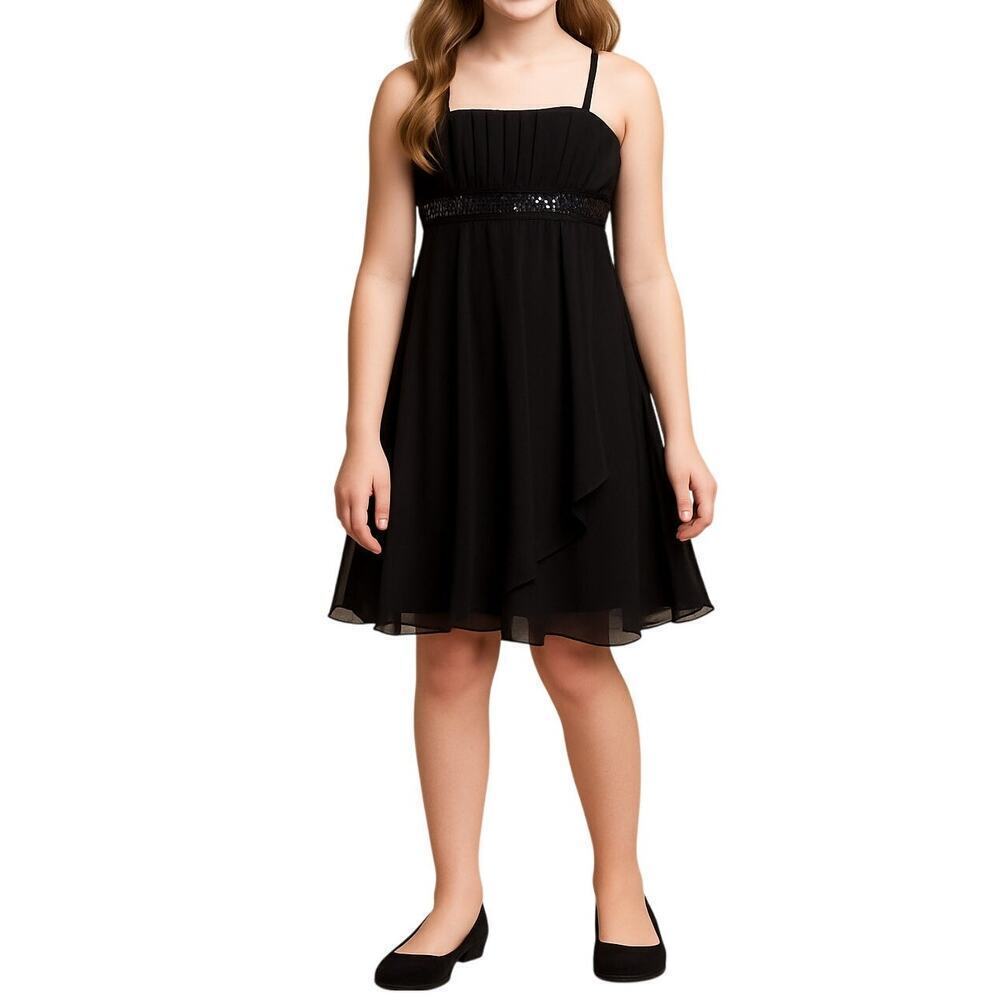 City Triangles Black Chiffon Fit & Flare Dress w/ Sequin Waistband Size M